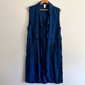 H&M Boho Sleeveless Longline Chambray Open Front Vest